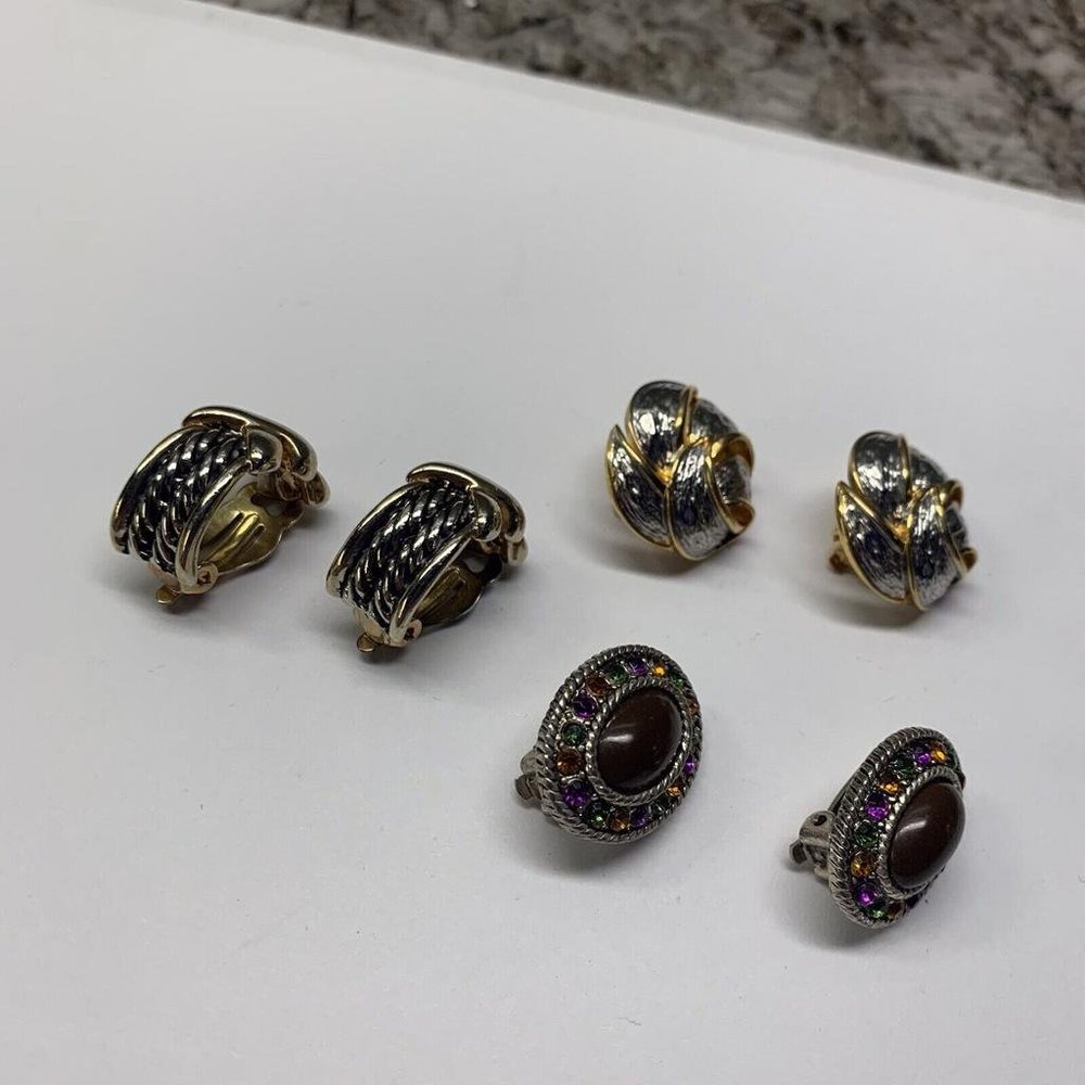 Lot Of 3 Vintage - Modern Clip On Clip-on Costume Earrings